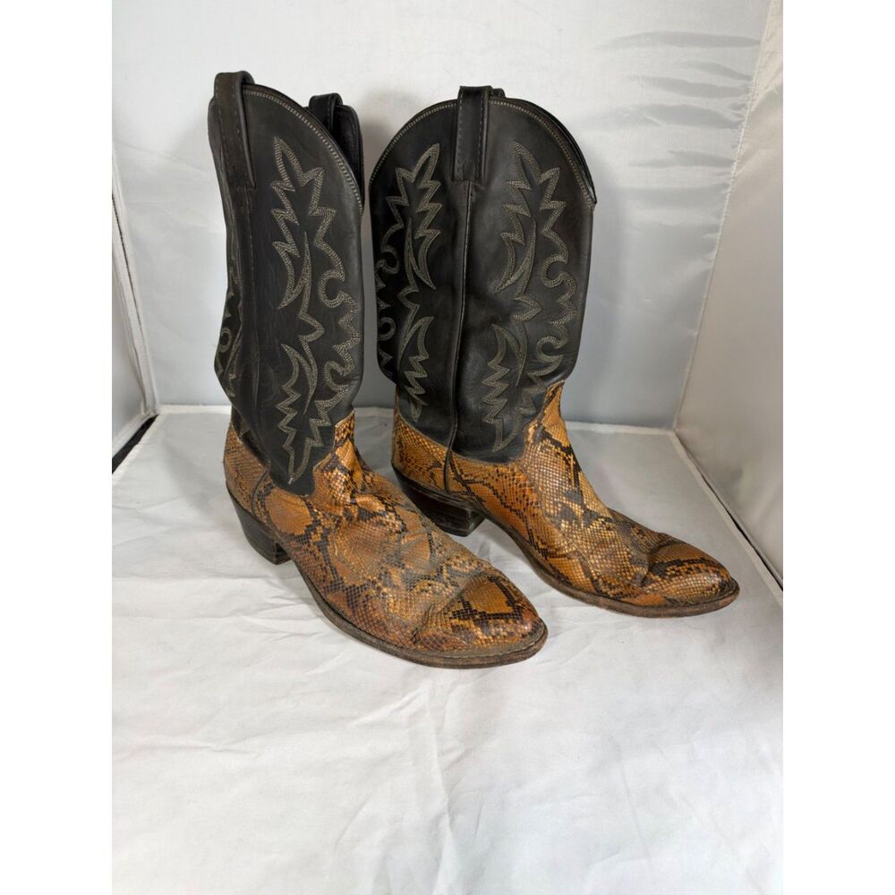 Vintage Dan Post Style 16866 Brown Exotic Snakeskin and Leather Boots, Men’s 11D
